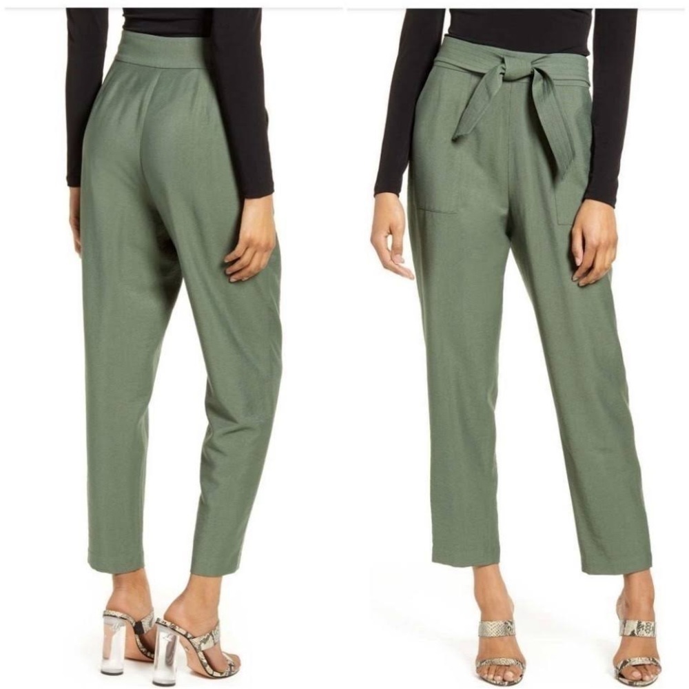 Leith Anthropologie Tie Waist Utility Ankle Crop Pants in Green Thyme, Size S